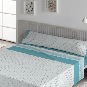 JUEGO DE SABANAS TELA BINDU AGUA MARINA KARAMELO