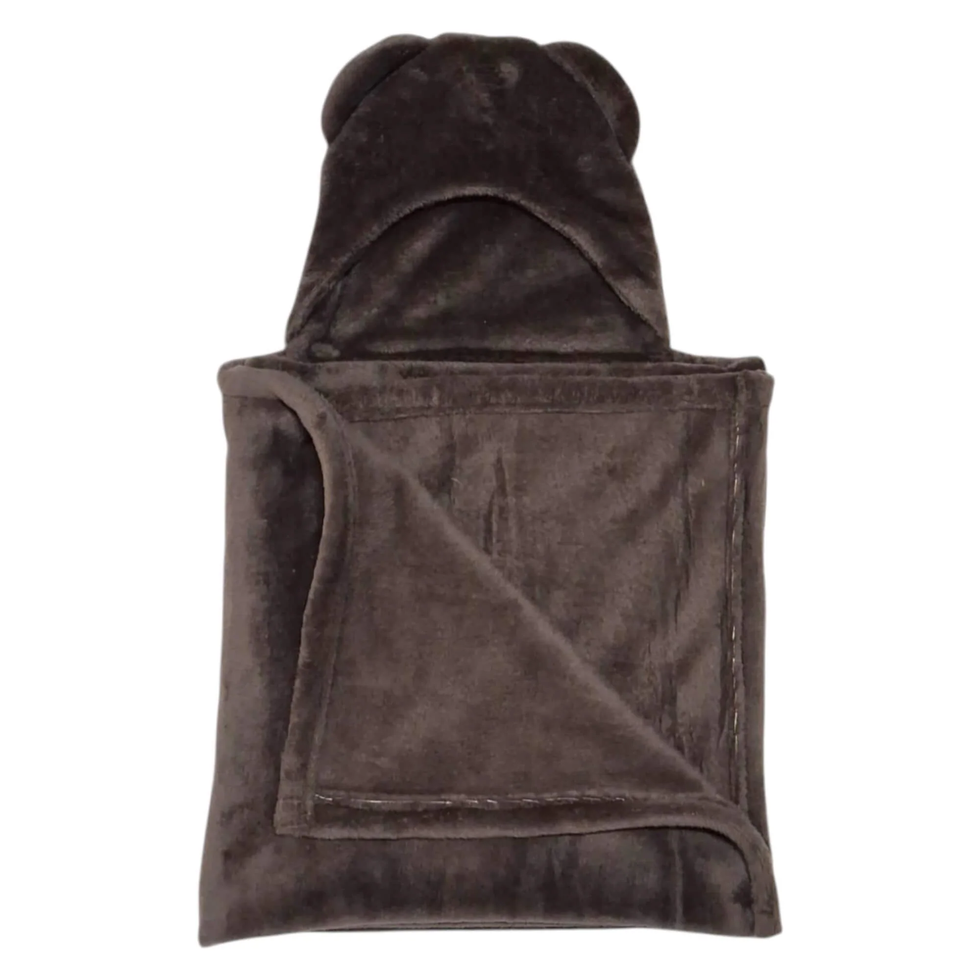 Cobija con Gorro Cary Oso 80x100 cm, Tela polar Café chocolate - Imagen 4