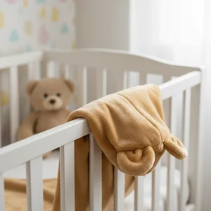 Cobija con Gorro Cary Oso Claro 80x100 cm, Tela polar Café claro